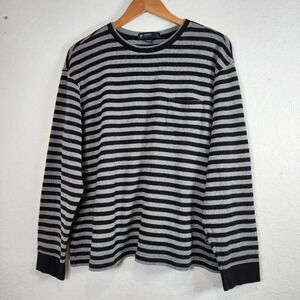 Cremieux T-Shirt Women's XL Black Striped White Crew Neck Long Sleeve